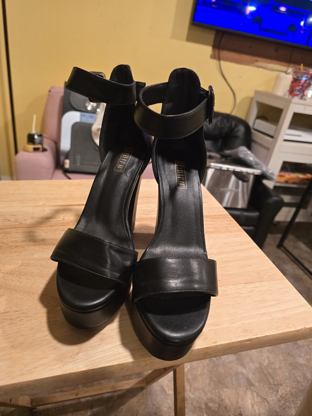 SHEIN Black Platform Ankle-Strap Block Heels